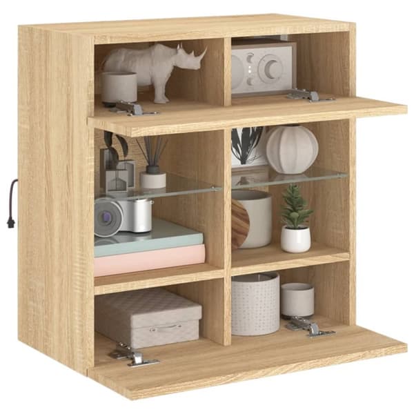 vidaXL væghængt tv-bord med LED-lys 58,5x30x60,5 cm sonoma-eg