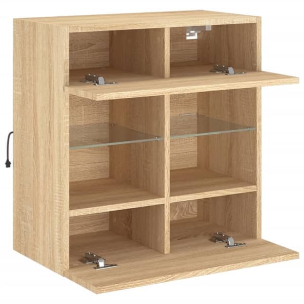 vidaXL væghængt tv-bord med LED-lys 58,5x30x60,5 cm sonoma-eg