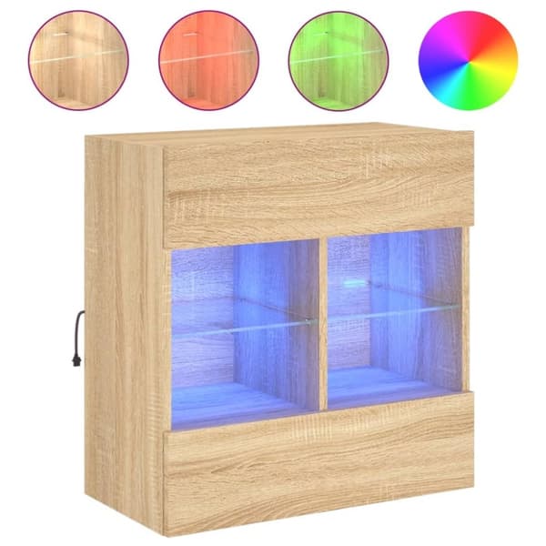 vidaXL væghængt tv-bord med LED-lys 58,5x30x60,5 cm sonoma-eg