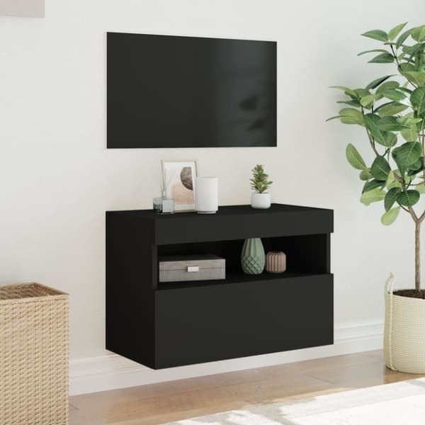 vidaXL TV-seinäkaappi LED-valoilla musta 60x30x40 cm