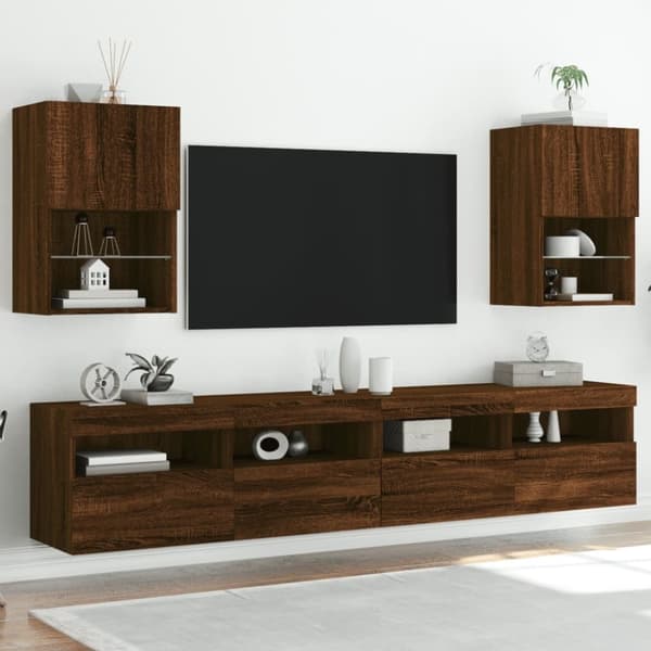 vidaXL tv-borde med LED-lys 2 stk. 40,5x30x60 cm brun egetræsfarve