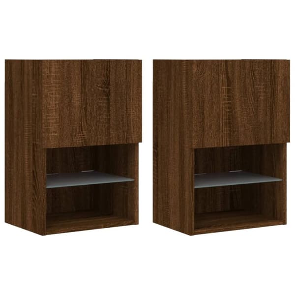 vidaXL tv-borde med LED-lys 2 stk. 40,5x30x60 cm brun egetræsfarve
