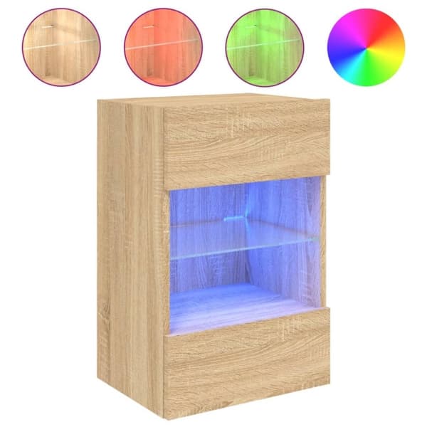 vidaXL TV-seinäkaapit LED-valoilla 2 kpl Sonoma-tammi 40x30x60,5 cm