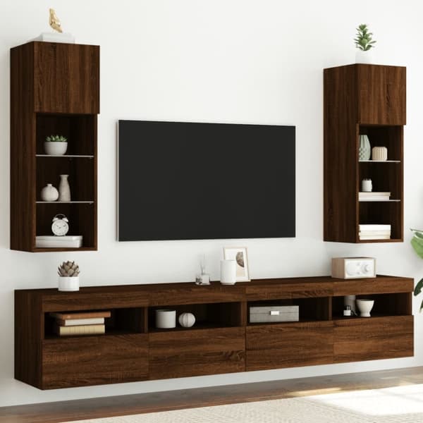 vidaXL TV-kaapit LED-valoilla 2 kpl ruskea tammi 30,5x30x90 cm