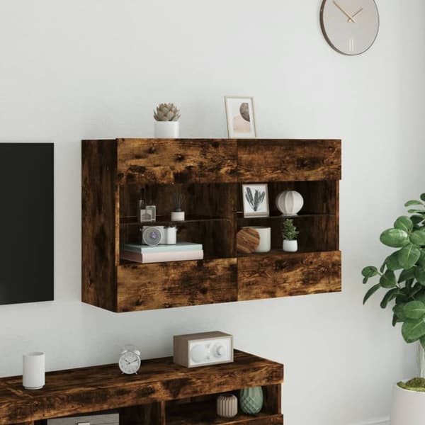 vidaXL TV-seinäkaappi LED-valoilla savutammi 98,5x30x60,5 cm