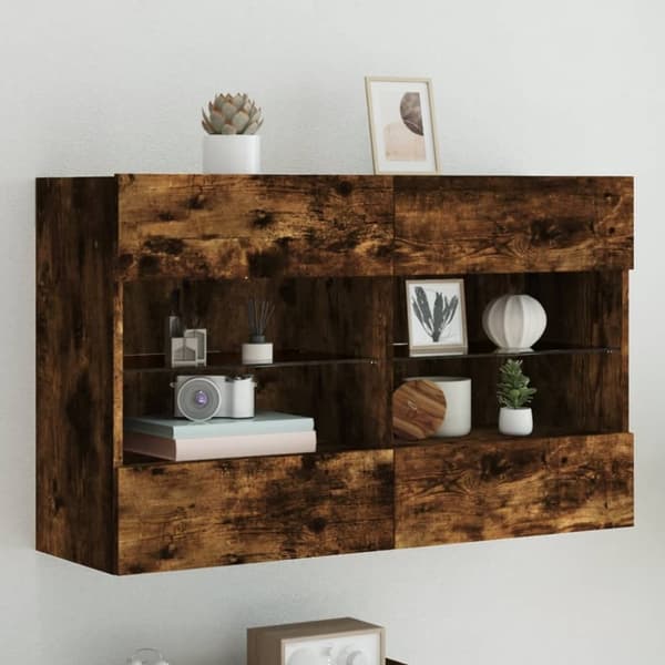 vidaXL TV-seinäkaappi LED-valoilla savutammi 98,5x30x60,5 cm