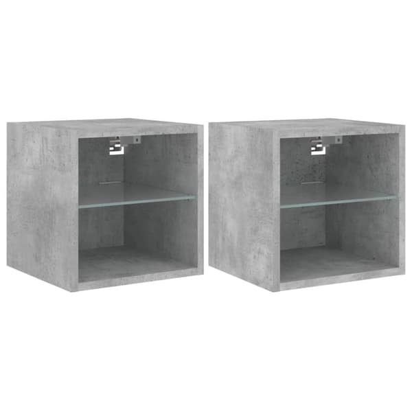 vidaXL væghængte tv-borde 2 stk. med LED-lys 30x28,5x30 cm betongrå