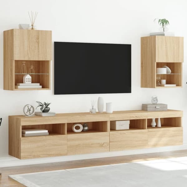 vidaXL Tv-bänk med LED-belysning 2 st sonoma-ek 40,5x30x60 cm