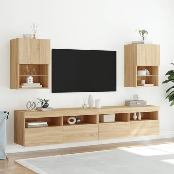 vidaXL TV-benker med LED-lys 2 stk sonoma eik 40,5x30x60 cm