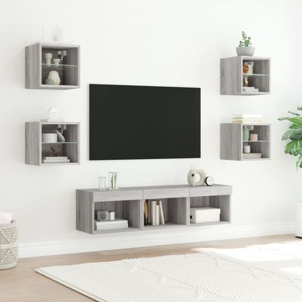 vidaXL Vegghengte TV-enheter med LED 7 deler grå sonoma konstruert tre