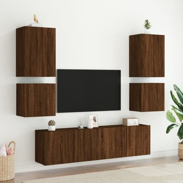 vidaXL Väggmonterad tv-skåp 2 st brun ek 40,5x30x40 cm konstruerat trä