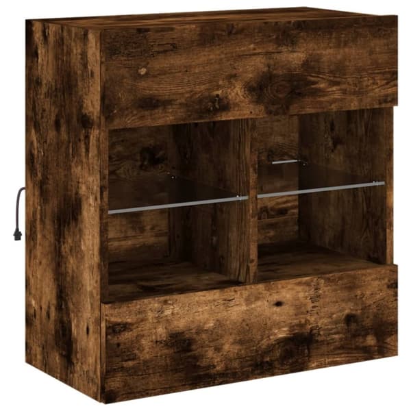 vidaXL Väggmonterad tv-bänk LED rökfärgad ek 58,5x30x60,5 cm