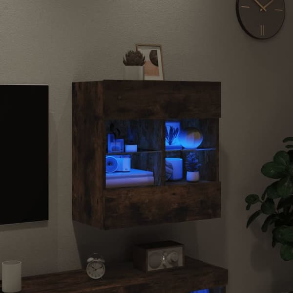 vidaXL Väggmonterad tv-bänk LED rökfärgad ek 58,5x30x60,5 cm
