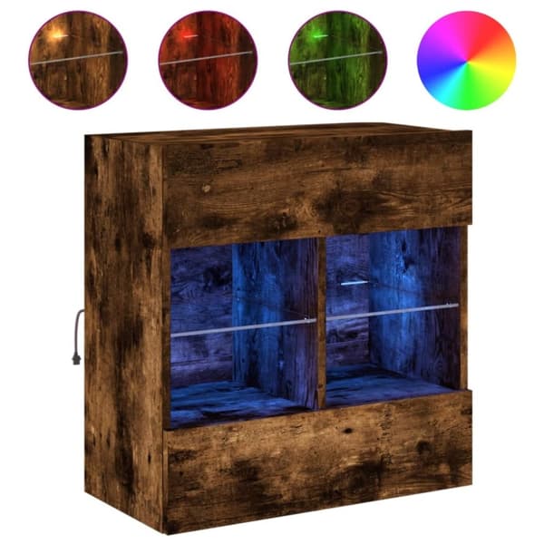 vidaXL Väggmonterad tv-bänk LED rökfärgad ek 58,5x30x60,5 cm