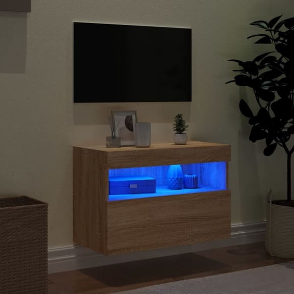 vidaXL Vegghengt TV-benk med LED sonoma eik 60x30x40 cm