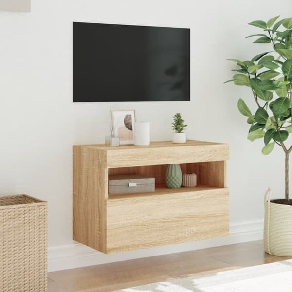 vidaXL Vegghengt TV-benk med LED sonoma eik 60x30x40 cm