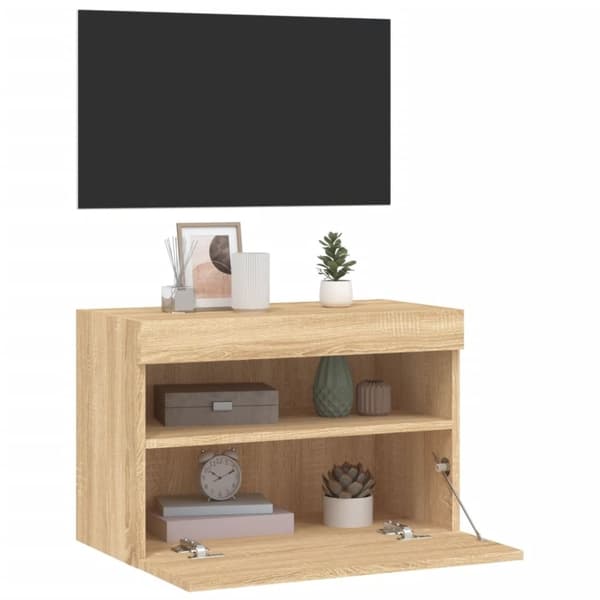 vidaXL Vegghengt TV-benk med LED sonoma eik 60x30x40 cm