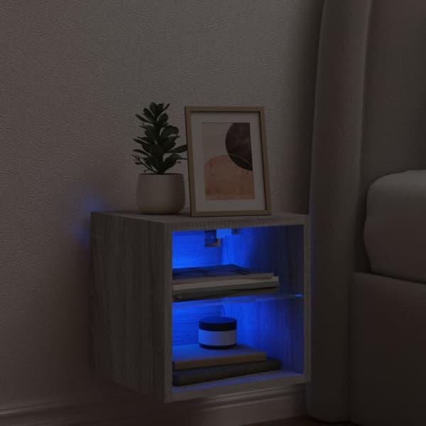 vidaXL Vegghengt TV-benk med LED grå sonoma 30x28,5x30 cm