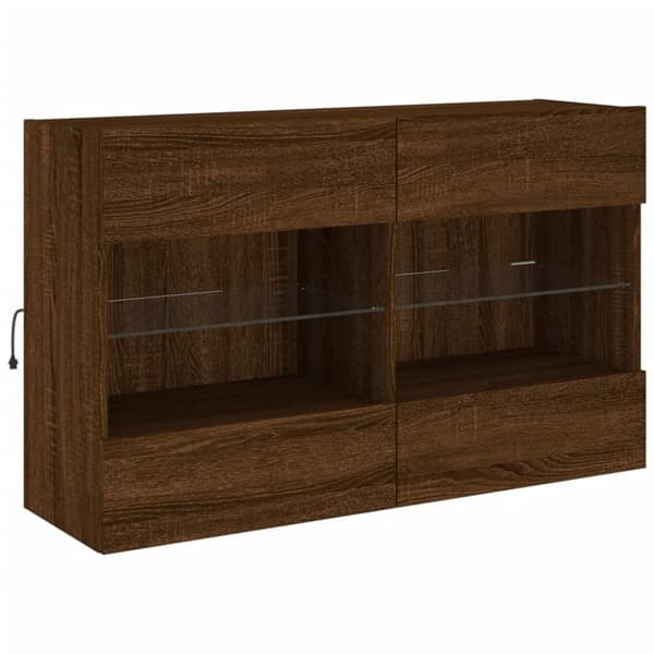 vidaXL Vegghengt TV-benk med LED-lys brun eik 98,5x30x60,5 cm