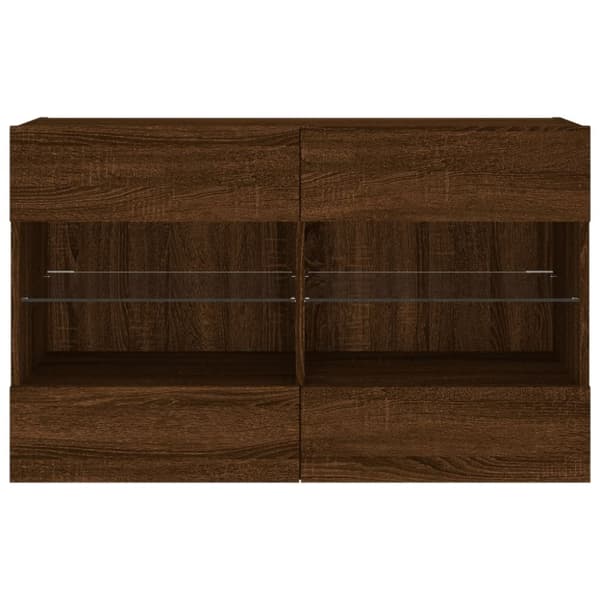 vidaXL Vegghengt TV-benk med LED-lys brun eik 98,5x30x60,5 cm