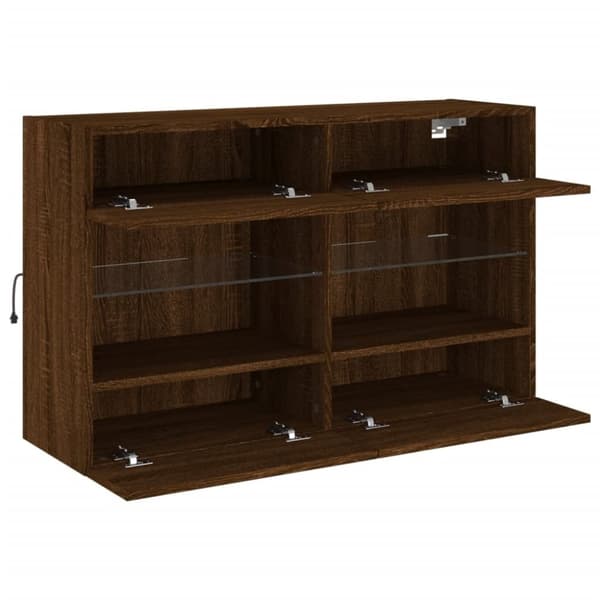 vidaXL Vegghengt TV-benk med LED-lys brun eik 98,5x30x60,5 cm