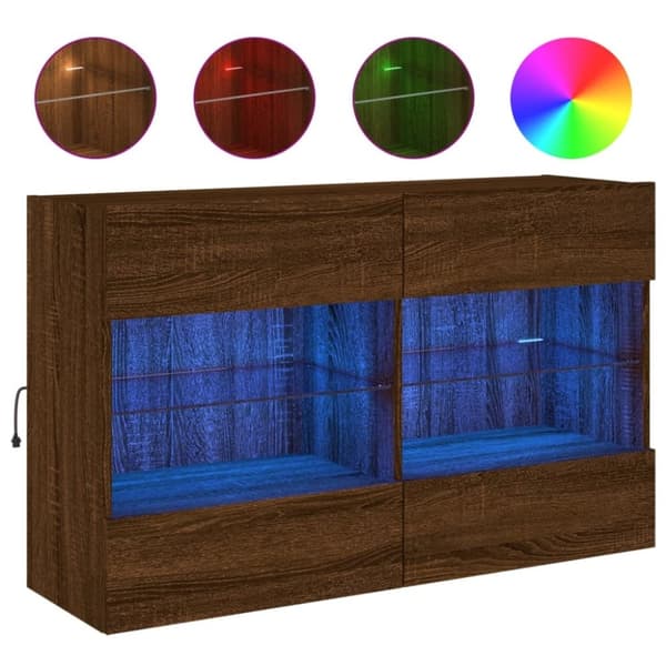 vidaXL Vegghengt TV-benk med LED-lys brun eik 98,5x30x60,5 cm