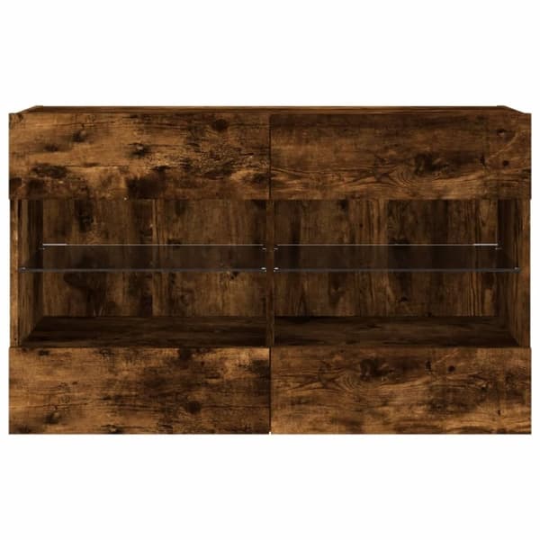 vidaXL Väggmonterad tv-bänk LED rökfärgad ek 98,5x30x60,5 cm
