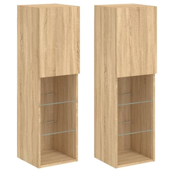vidaXL Tv-bänk med LED-belysning 2 st sonoma-ek 30,5x30x102 cm