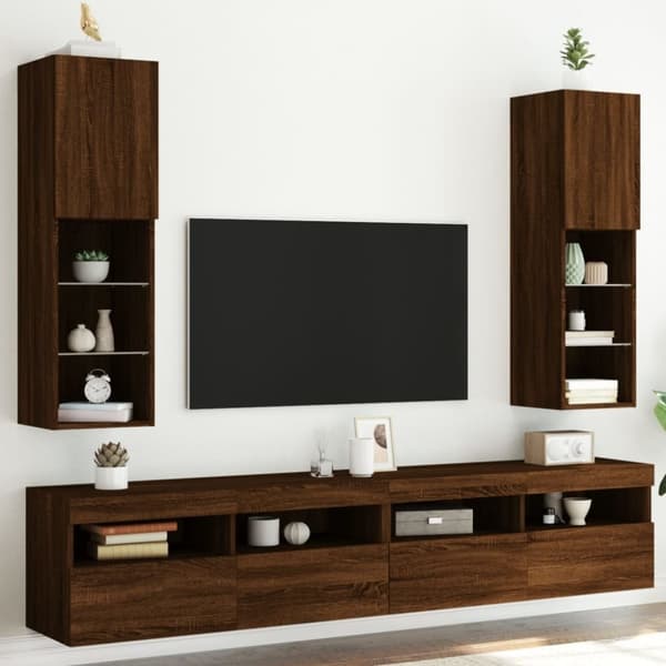 vidaXL Tv-bänk med LED-belysning 2 st brun ek 30,5x30x102 cm