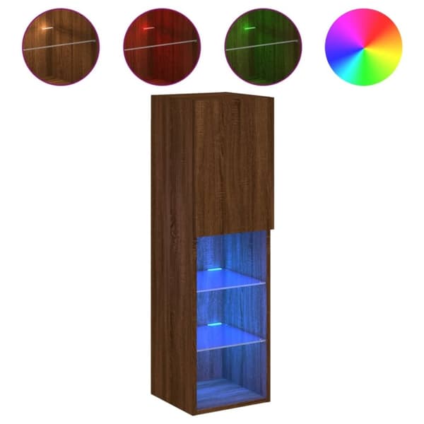 vidaXL Tv-bänk med LED-belysning 2 st brun ek 30,5x30x102 cm
