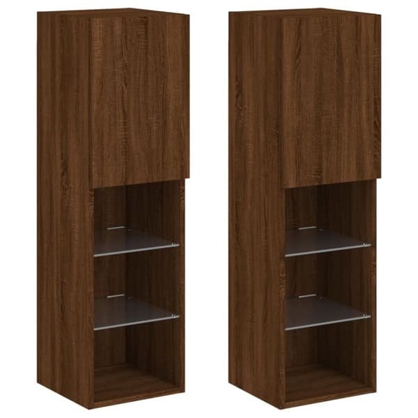 vidaXL Tv-bänk med LED-belysning 2 st brun ek 30,5x30x102 cm