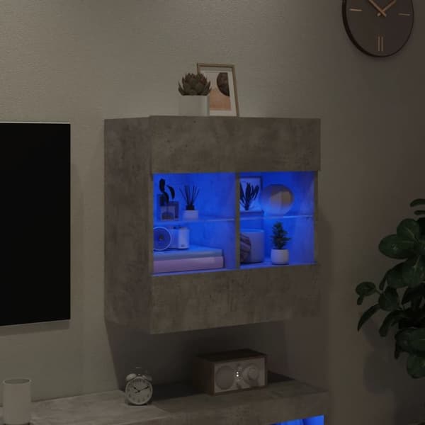 vidaXL Vegghengt TV-benk med LED-lys betonggrå 58,5x30x60,5 cm