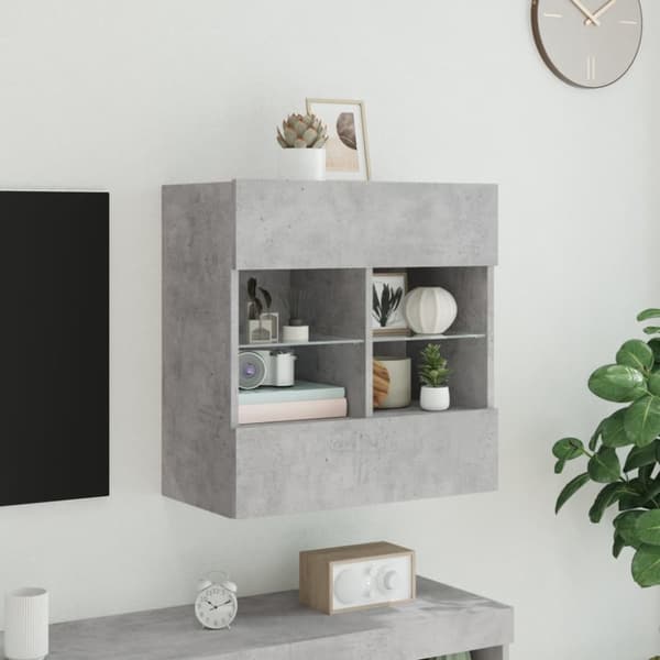 vidaXL Vegghengt TV-benk med LED-lys betonggrå 58,5x30x60,5 cm