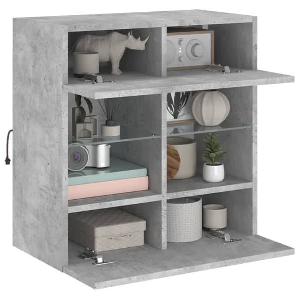 vidaXL Vegghengt TV-benk med LED-lys betonggrå 58,5x30x60,5 cm