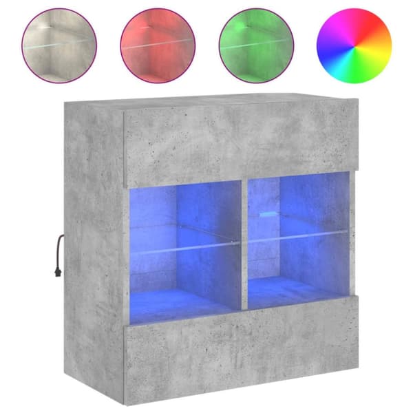 vidaXL Vegghengt TV-benk med LED-lys betonggrå 58,5x30x60,5 cm