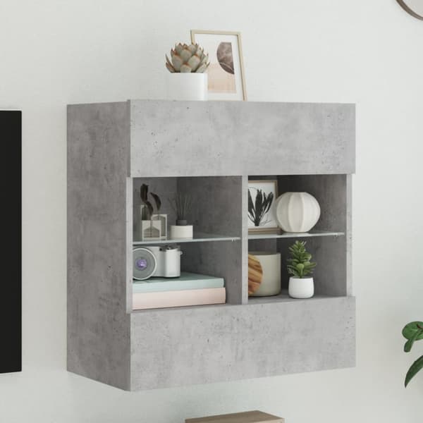 vidaXL Vegghengt TV-benk med LED-lys betonggrå 58,5x30x60,5 cm