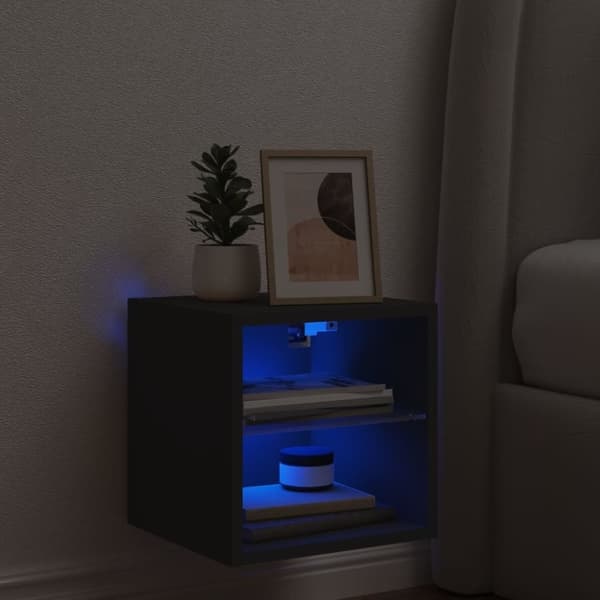 vidaXL Vegghengt TV-benk med LED svart 30x28,5x30 cm