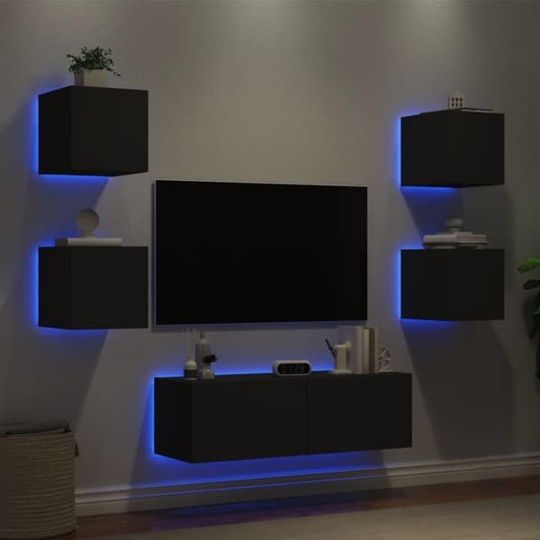 vidaXL væghængt tv-møbel 5 dele med LED-lys sort