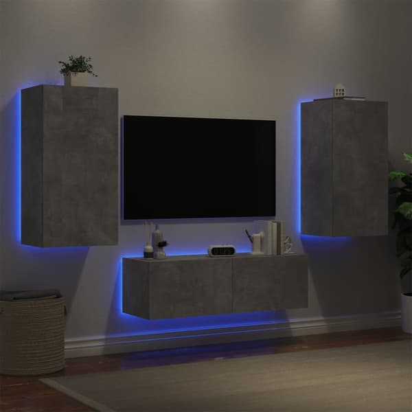 vidaXL Vegghengte TV-benker med LED 3 stk betonggrå