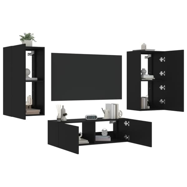 vidaXL Vegghengte TV-benker med LED 3 stk svart