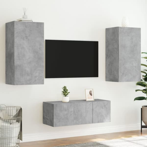 vidaXL Tv-bänk 4 delar LED betonggrå konstruerat trä