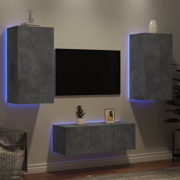 vidaXL Vegghengte TV-enheter med LED 4 deler betonggrå konstruert tre
