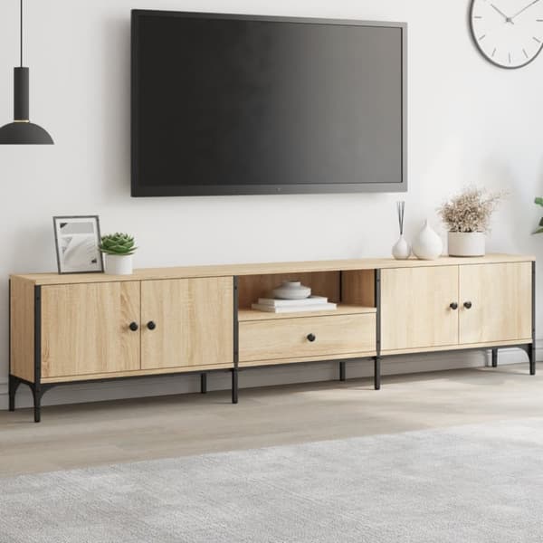 vidaXL TV-benk med skuff sonoma eik 200x25x44 cm konstruert tre