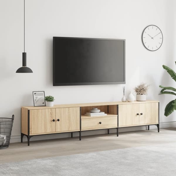 vidaXL TV-benk med skuff sonoma eik 200x25x44 cm konstruert tre