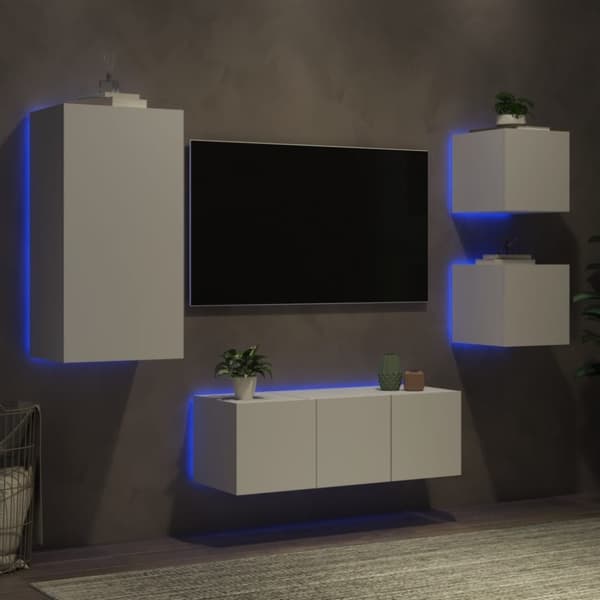 vidaXL 5-osainen LED TV-kaappisarja valkoinen tekninen puu