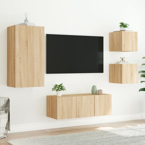 vidaXL Vegghengte TV-enheter med LED 5 deler sonoma eik konstruert tre