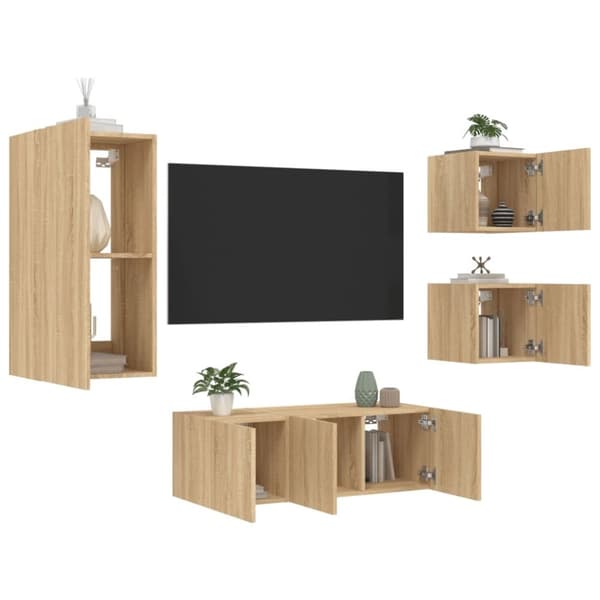 vidaXL Vegghengte TV-enheter med LED 5 deler sonoma eik konstruert tre