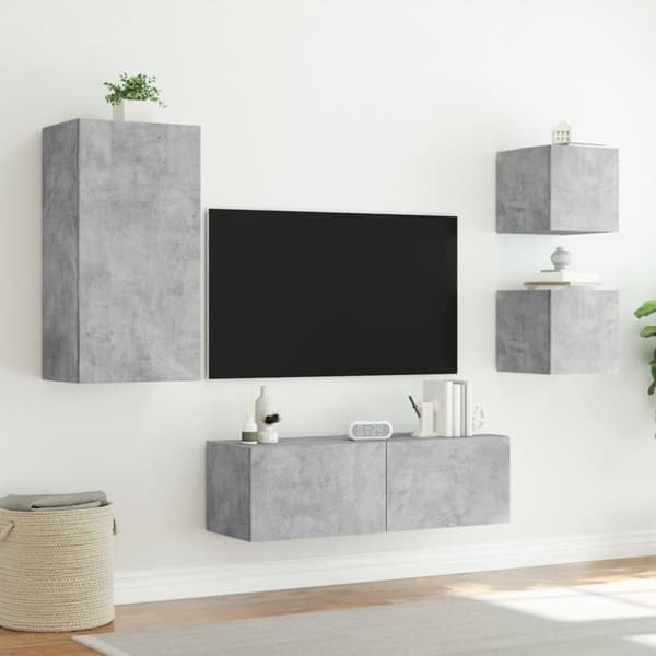 vidaXL Vegghengte TV-benker med LED 4 stk betonggrå