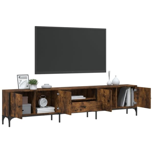 vidaXL TV-benk med skuff røkt eik 200x25x44 cm konstruert tre