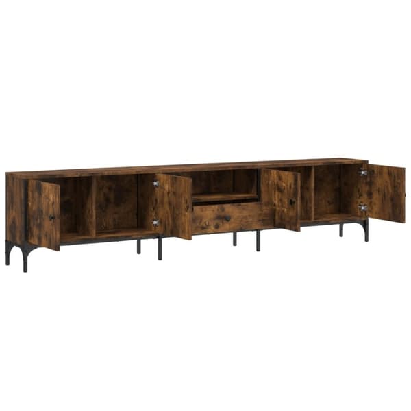 vidaXL TV-benk med skuff røkt eik 200x25x44 cm konstruert tre